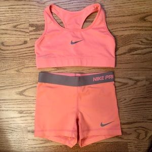 Peach Nike Sports Bra & Spandex Set